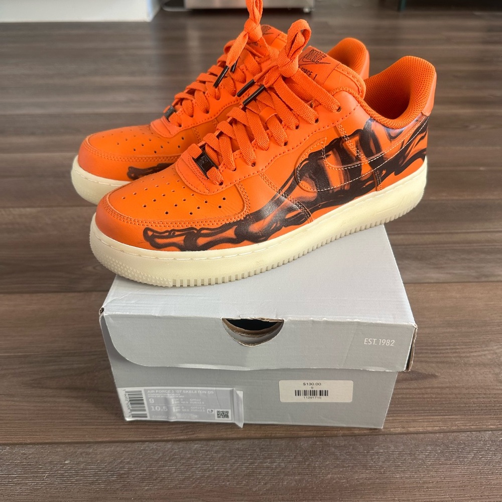 RARE Nike Af1 Skeletal Force One QS Orange Sz 9 Mens Halloween Limited Edition